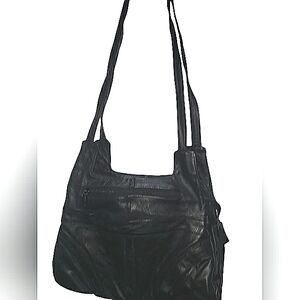 LEATHER SHOULDER BAG WITH 2 STRAPS UNBRANDED VINTAGE GOOD CONDITION.